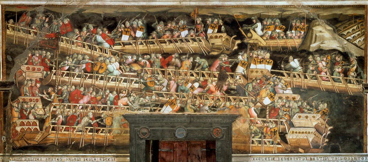Naval battle in Punta Salvatore, opposing the army of Frederic Barberossa to the Venetians by Aretino Luca Spinello or Spinelli