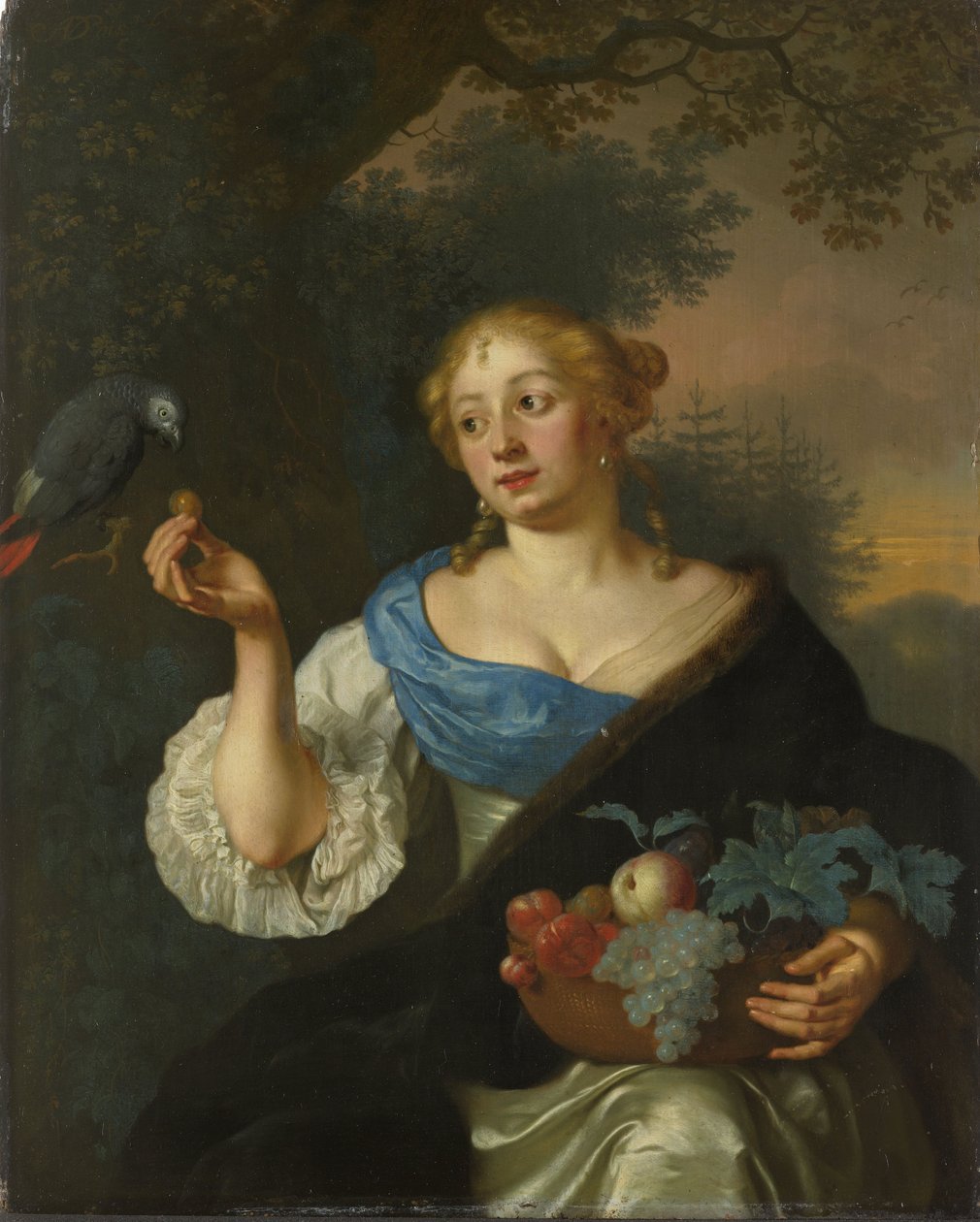 A Young Woman with a Parrot by Arie de Vois