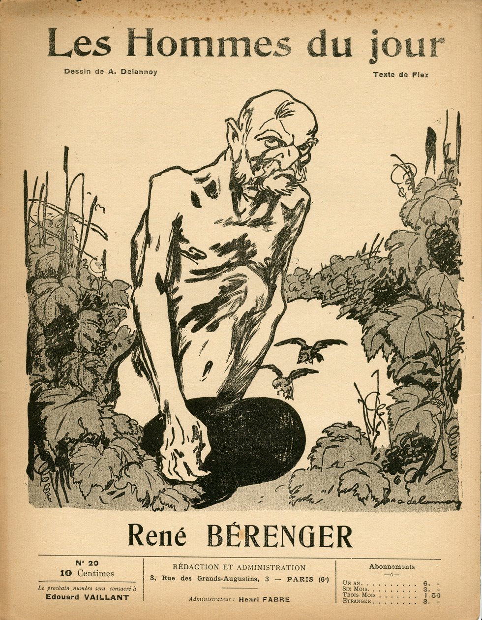 Cover of Les Hommes du jour, Satirical in B & W, ca. 1909: Censorship - Berenger Rene (1830-1915) - Illustration by Aristide Delannoy (1874-1911) by Aristide Delannoy
