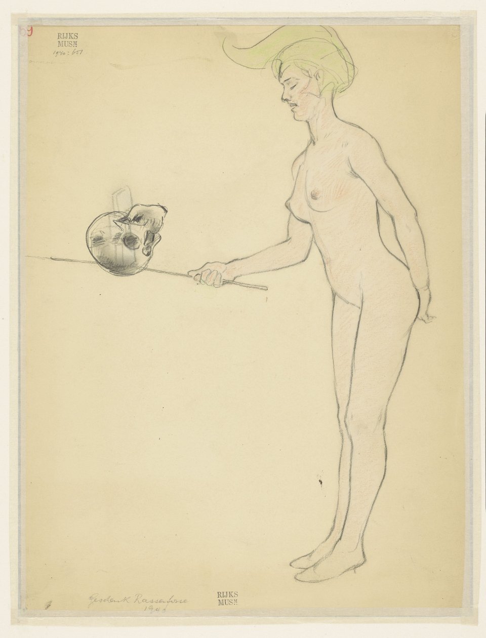 Standing Nude Woman with a Stick and a Skull by Armand Rassenfosse