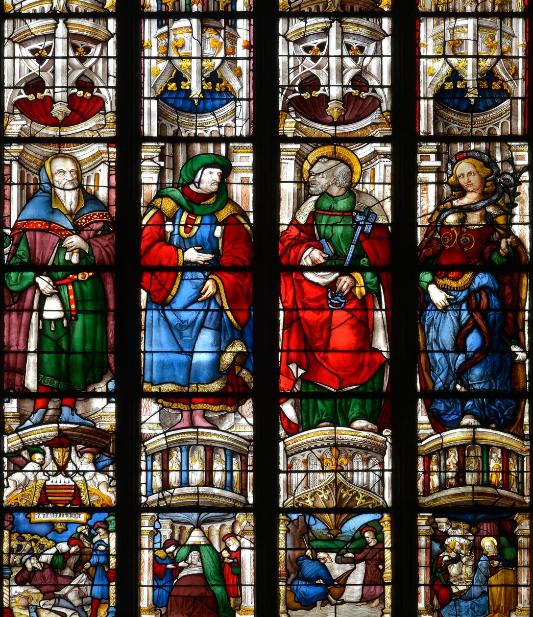 Noah, Ezekiel, Saint Peter, the Sibyl of the Erythrae - Stained Glass in the Chapel of the Holy Heart of Mary, by Arnaud de Moles - Cathedrale Sainte Marie d