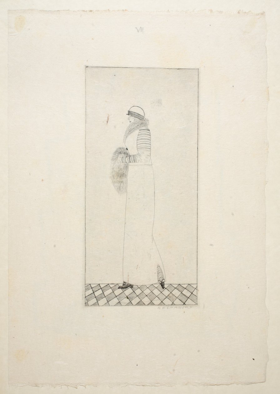Design for a day dress, Plate 7, Book 1, illustration from Wiener Werkstatte Mode 1914-15, pub. Eduard Kosmack, Vienna by Arnold Nechansky
