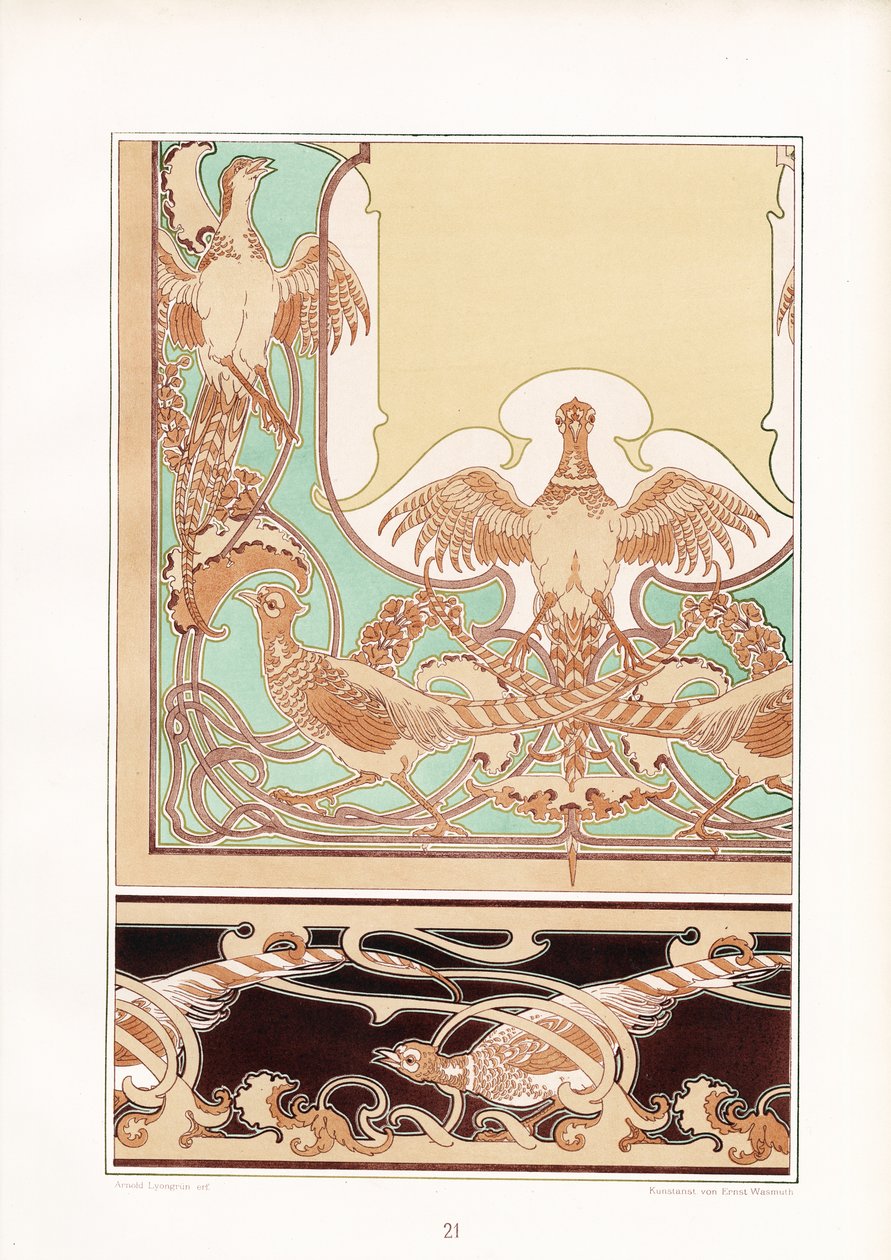 Art Nouveau Ornamental Borders with Bird Motifs by Arnold Lyongrün
