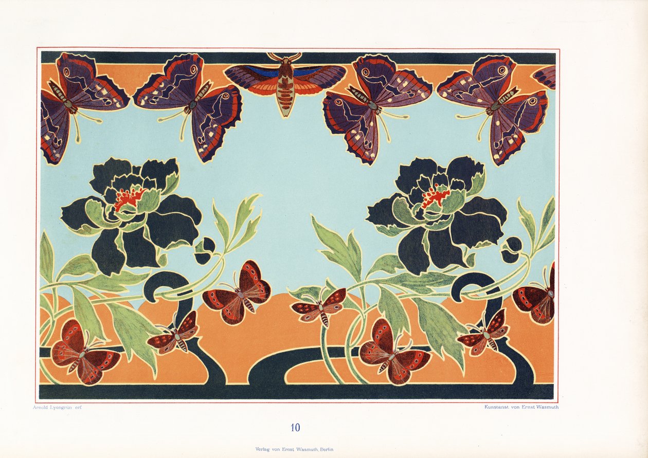 Border with Peonies and Butterflies by Arnold Lyongrün