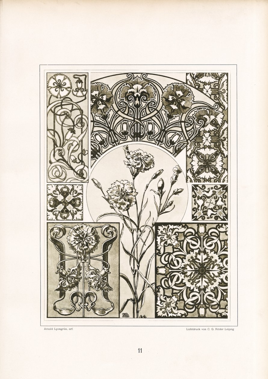 Carnation Motifs and Ornamental Surface Patterns in Monochrome by Arnold Lyongrün