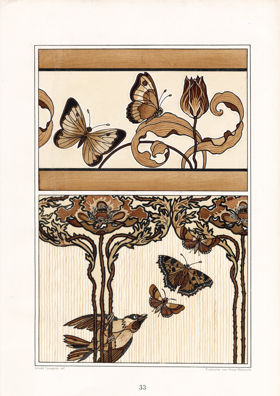 Floral Ornamental Bands with Butterflies and Tulips by Arnold Lyongrün