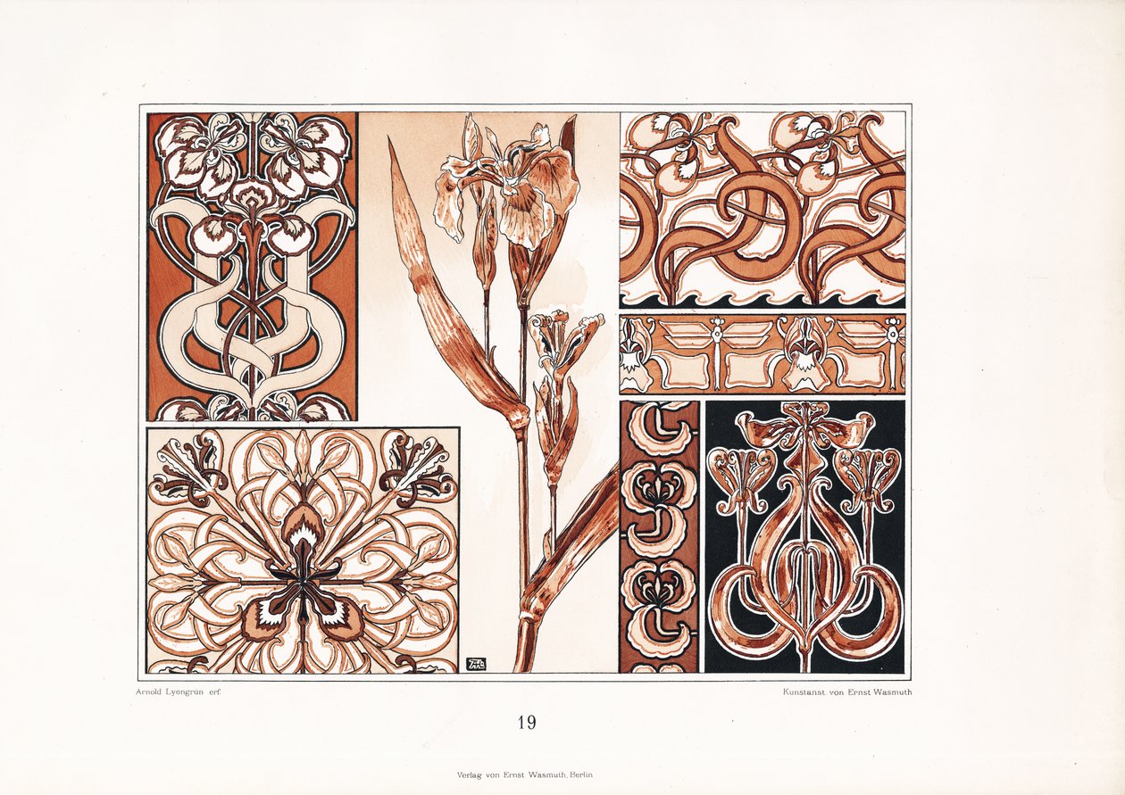 Iris Ornament Patterns in Brown Tones by Arnold Lyongrün
