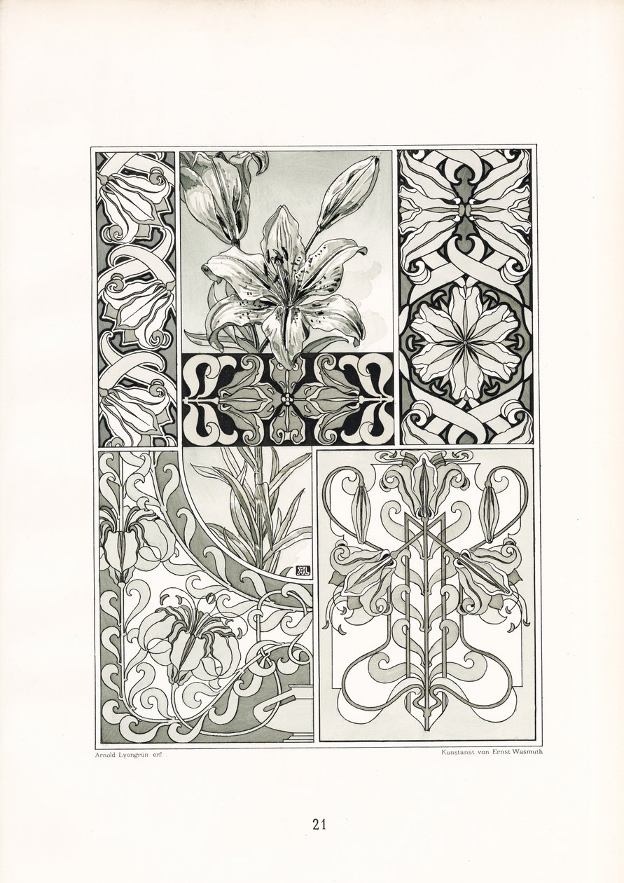 Lily Ornaments in Monochrome Composition by Arnold Lyongrün