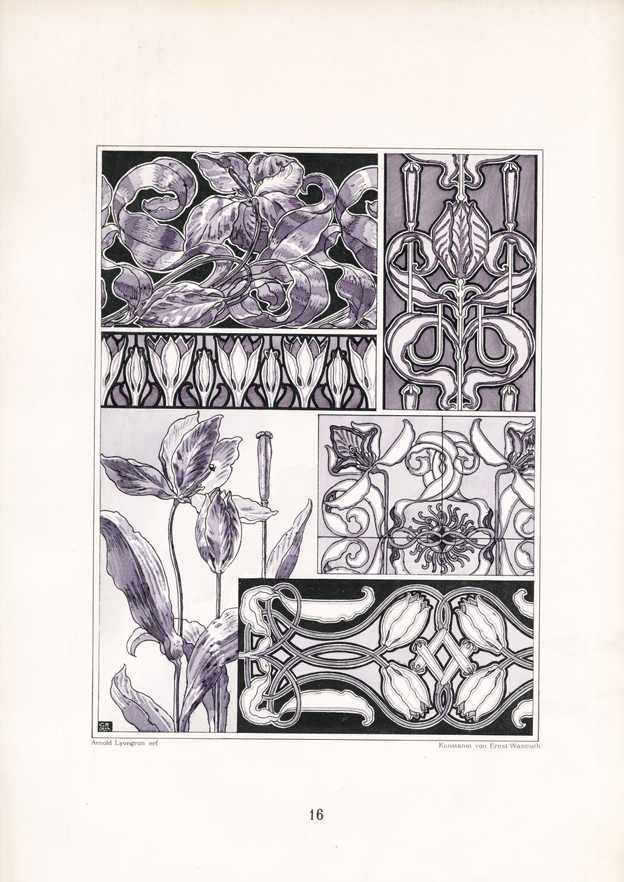 Stylized Lily Motifs in Various Ornamental Forms by Arnold Lyongrün