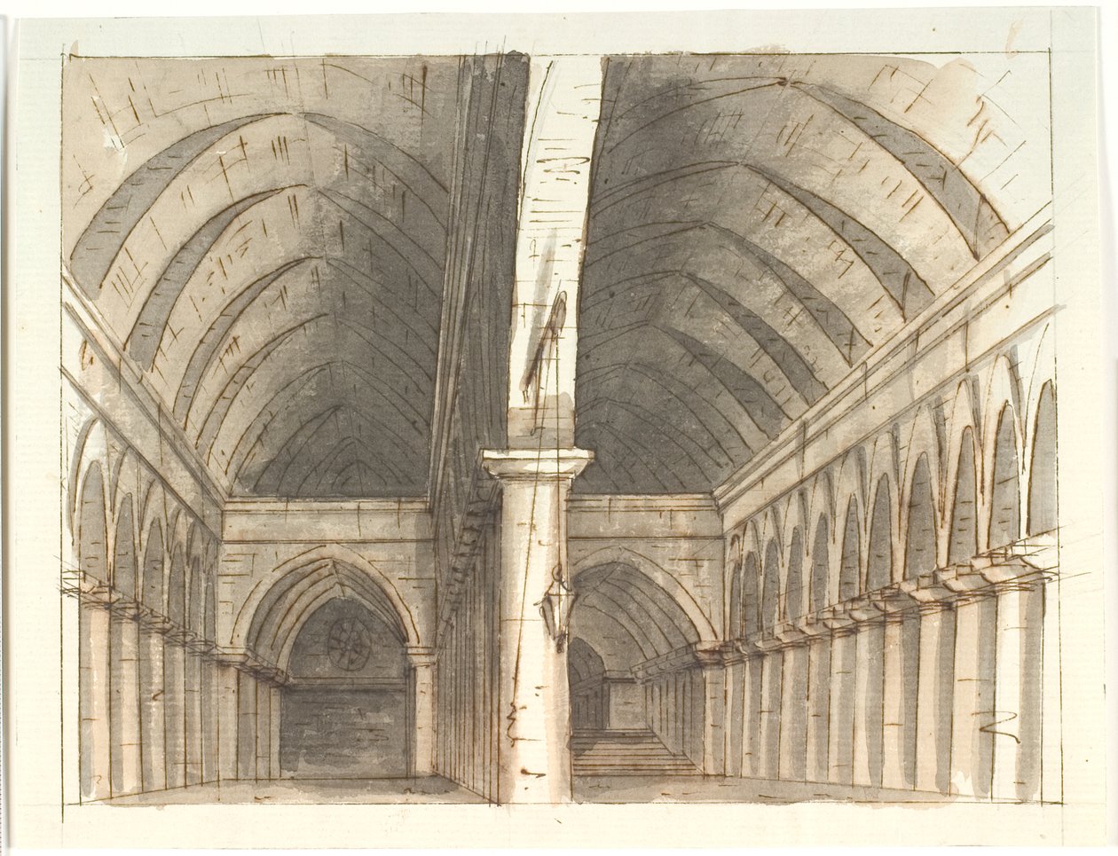 Interior of the Lower Floor of a Church (?) with Columns and Vaults by Aron Wallick