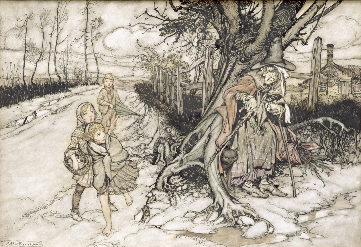 Children startled by a Witch by Arthur Rackham