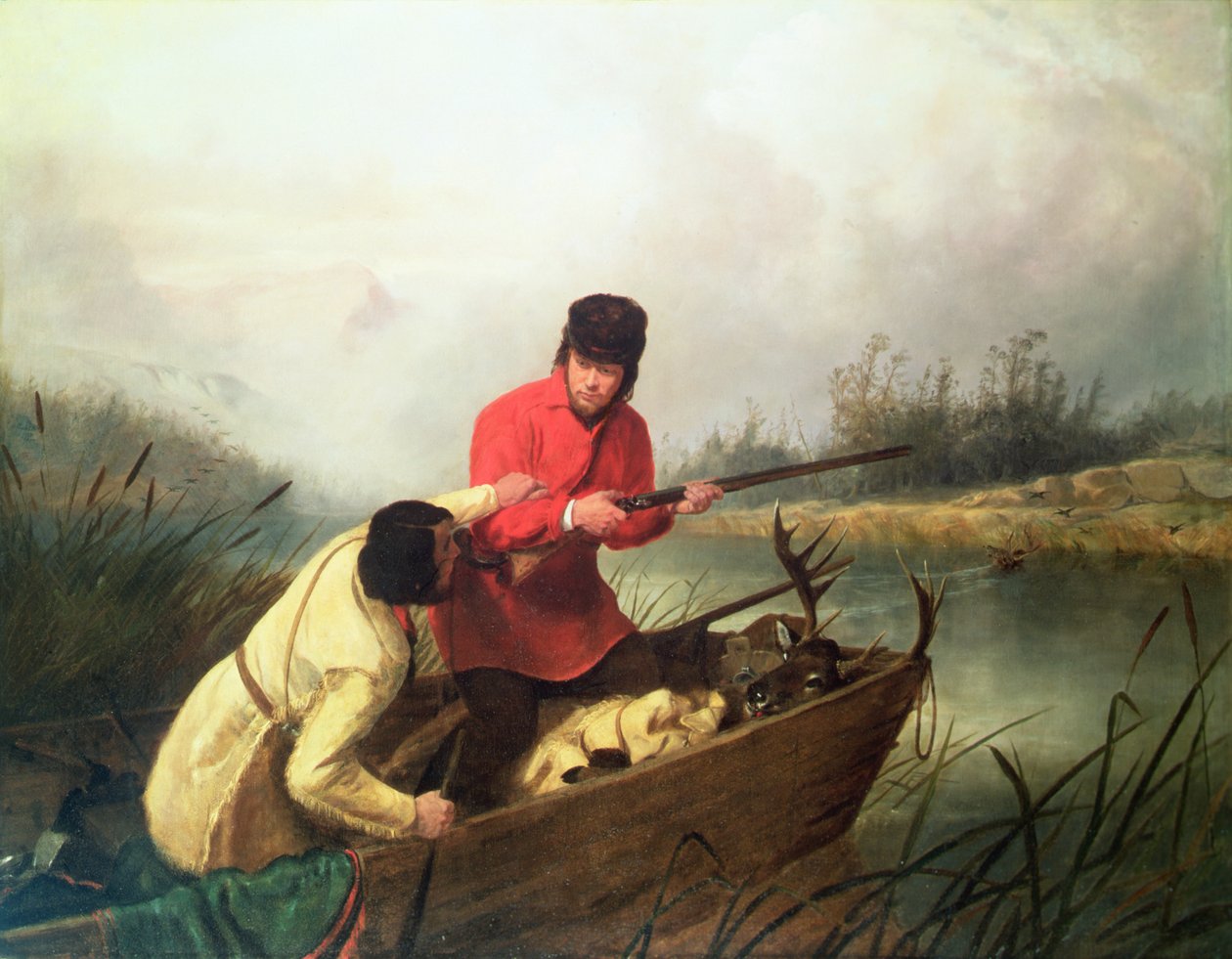 Tableau Mural Arthur Fitzwilliam Tait - "Biche Et Deux Faons" - Reproduction Sur Toile Encadrée - Prêt à Accrocher