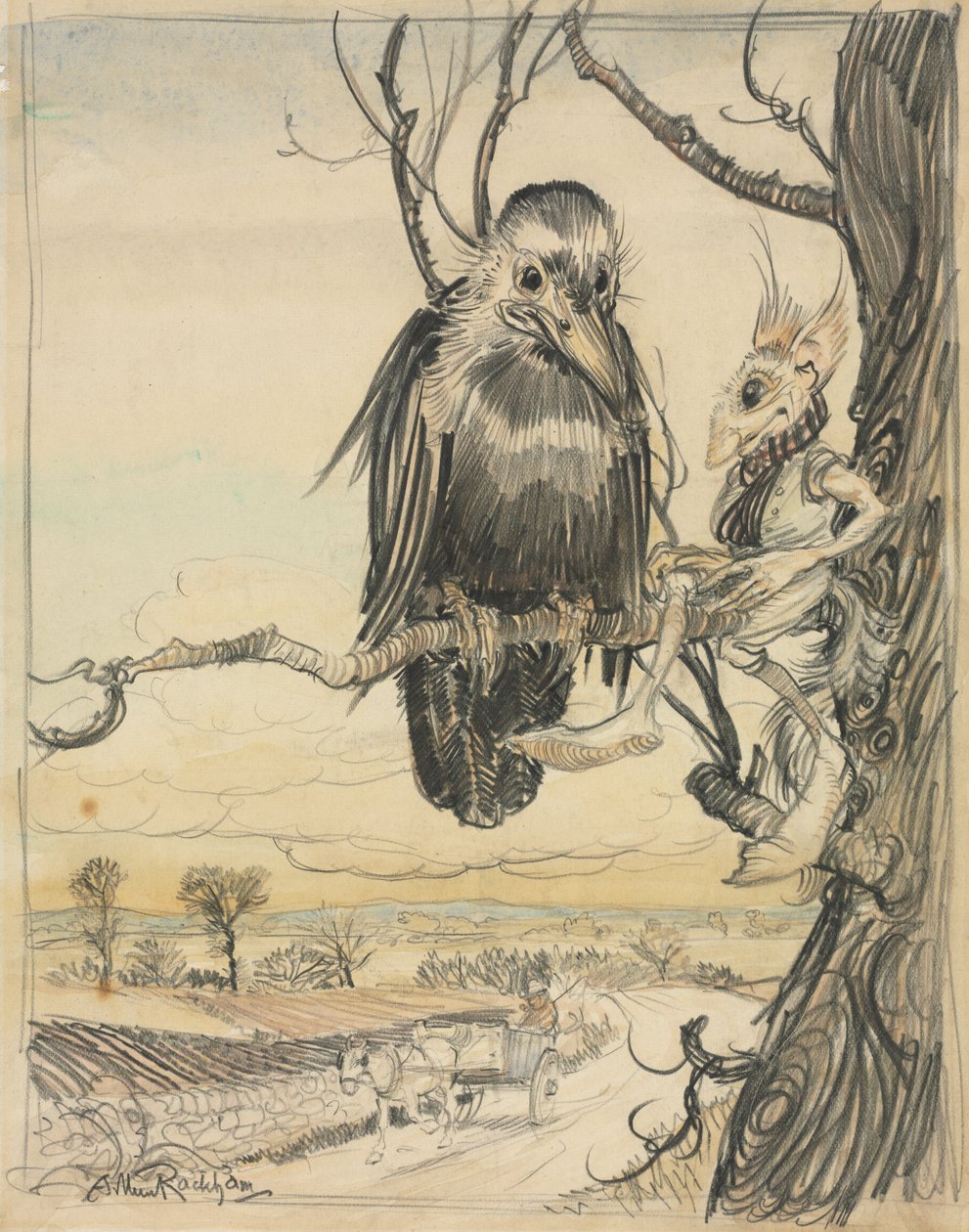 A Squirrel and a Crow by Arthur Rackham: Buy fine art prints
