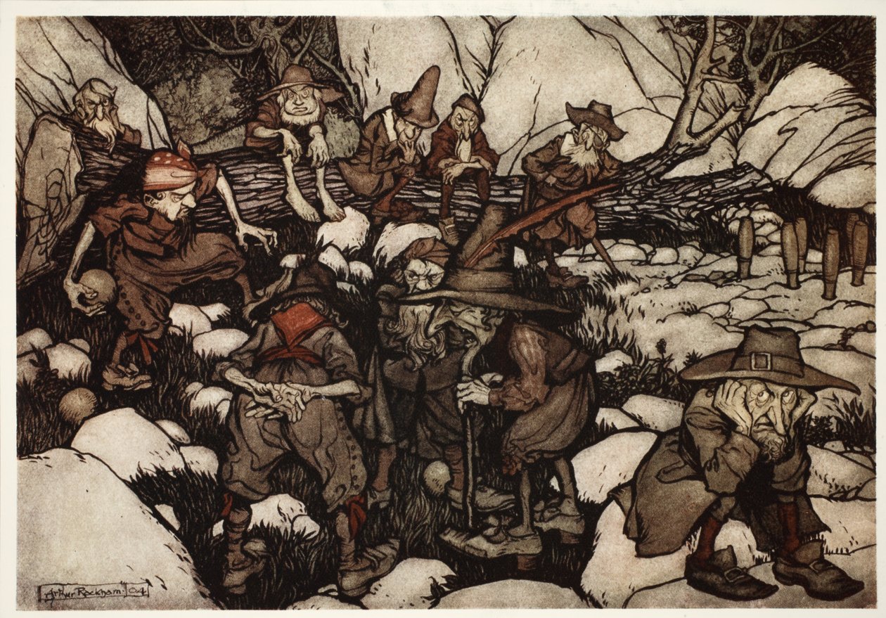 A company of odd-looking persons playing at ninepins, from Rip Van Winkle by Washington Irving by Arthur Rackham