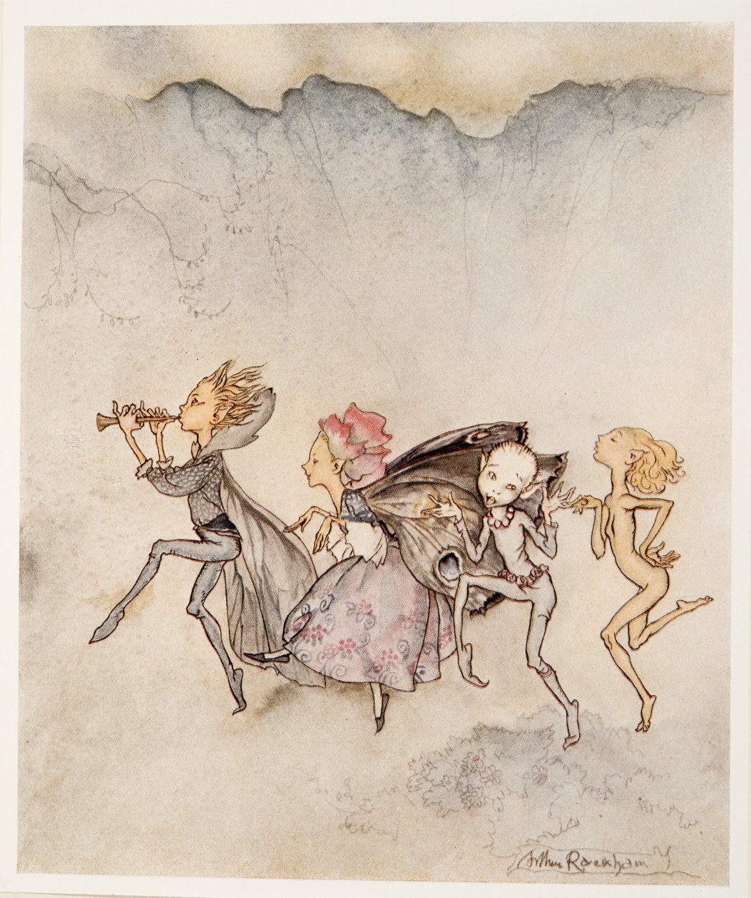 Each one, tripping on his toe, will be here with mop and mow, illustration from William Shakespeare