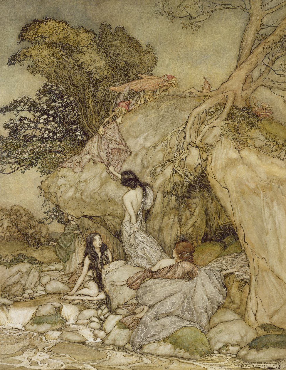 Girls by a Stream, 1906 by Arthur Rackham: Fine art print