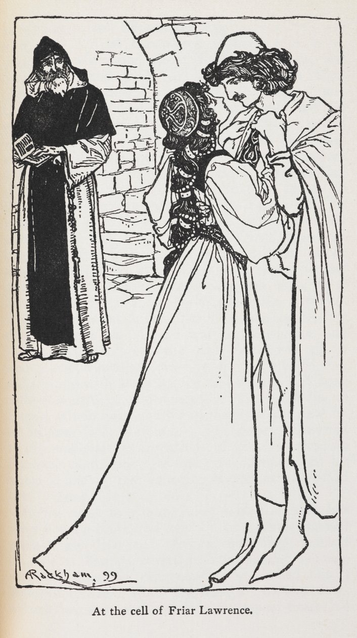 Illustration of the star-crossed lovers in Romeo and Juliet by Arthur Rackham