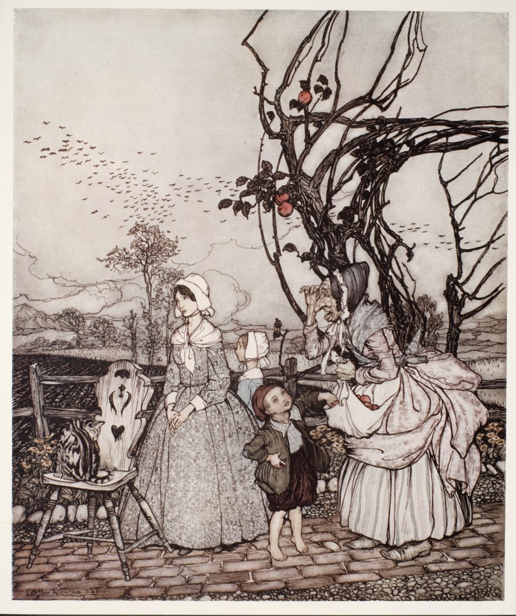 Mother and Children Coming Back from Gathering Apples, from Rip Van Winkle by Washington Irving, pub. 1910 by Arthur Rackham