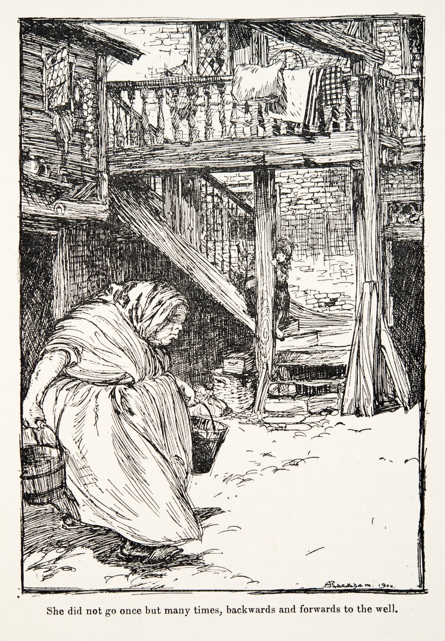 She Did Not Go Once but Many Times, Backwards and Forwards to the Well, from The Fairy Tales of the Brothers Grimm, pub. 1909 by Arthur Rackham