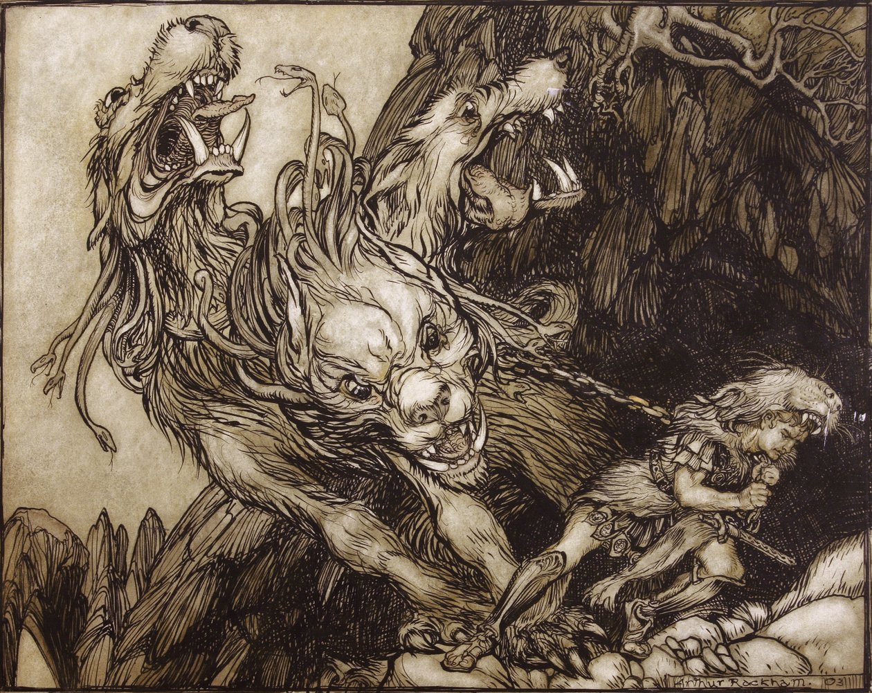 The Twelfth Labour of Hercules, Illustration from The Greek Heroes by B.G. Niebuhr by Arthur Rackham