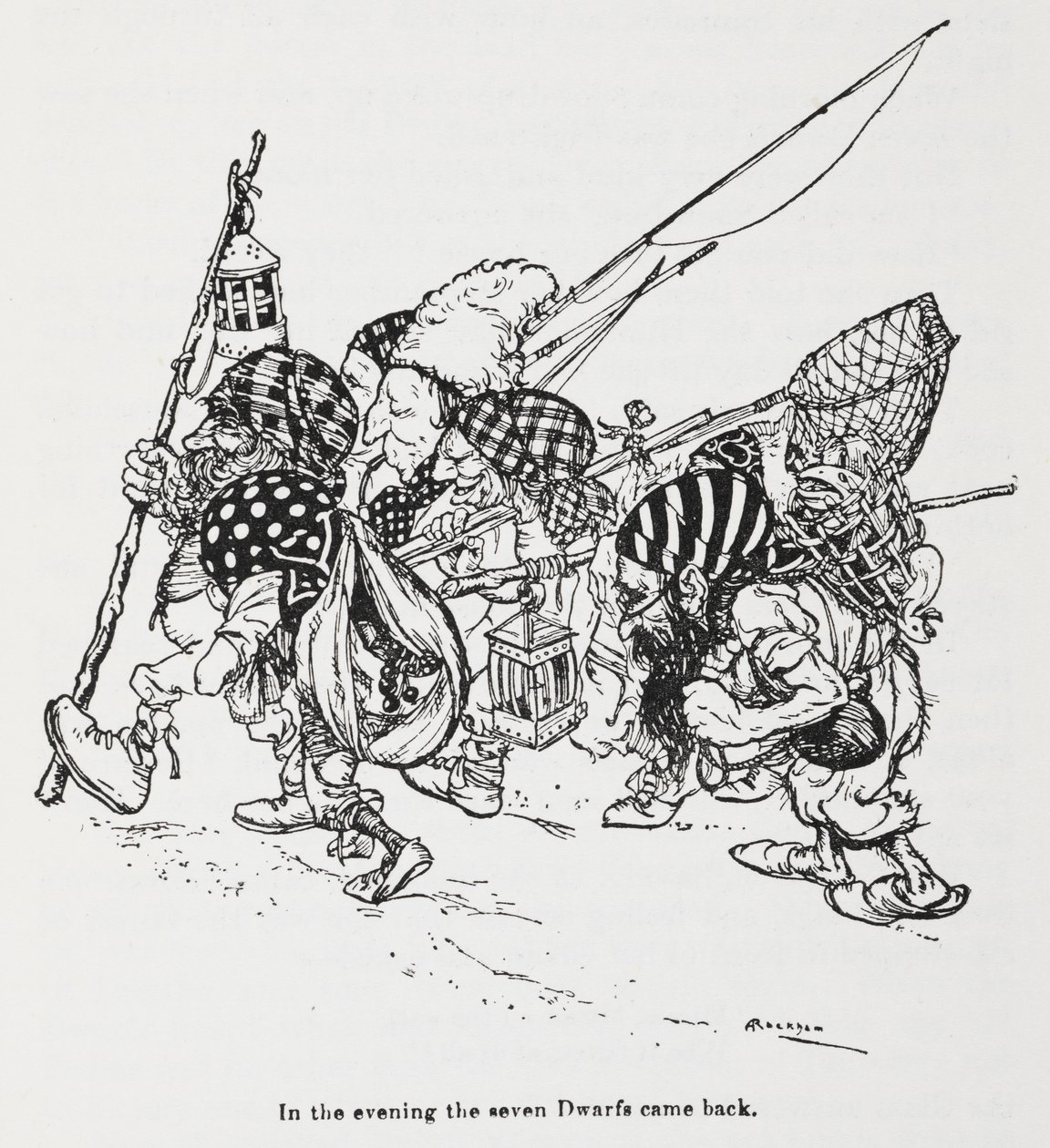 The Seven Dwarfs from Snowdrop (Snow White) by Arthur Rackham