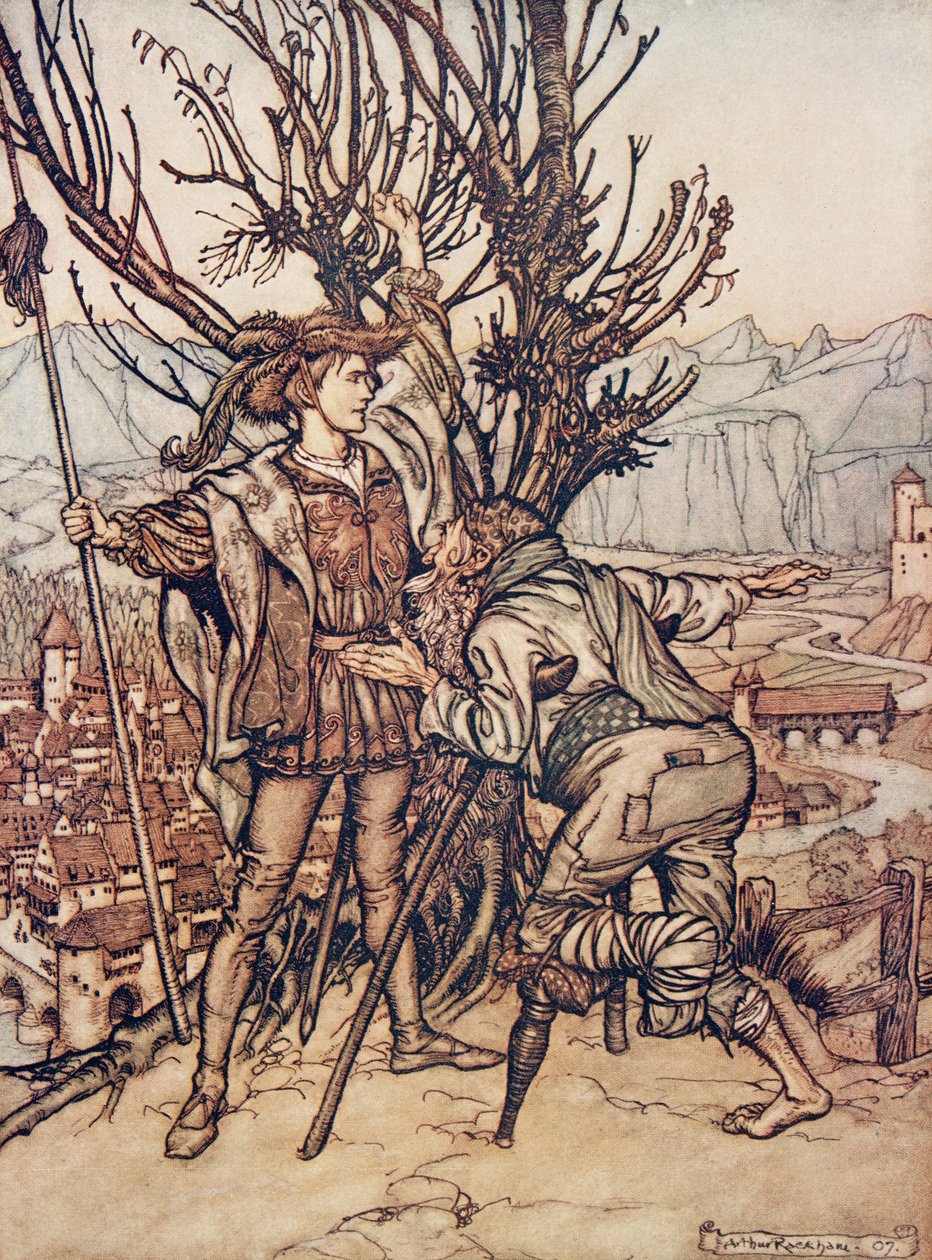 The young Prince said I am not afraid; I am determined to go and look upon the lovely Briar Rose by Arthur Rackham