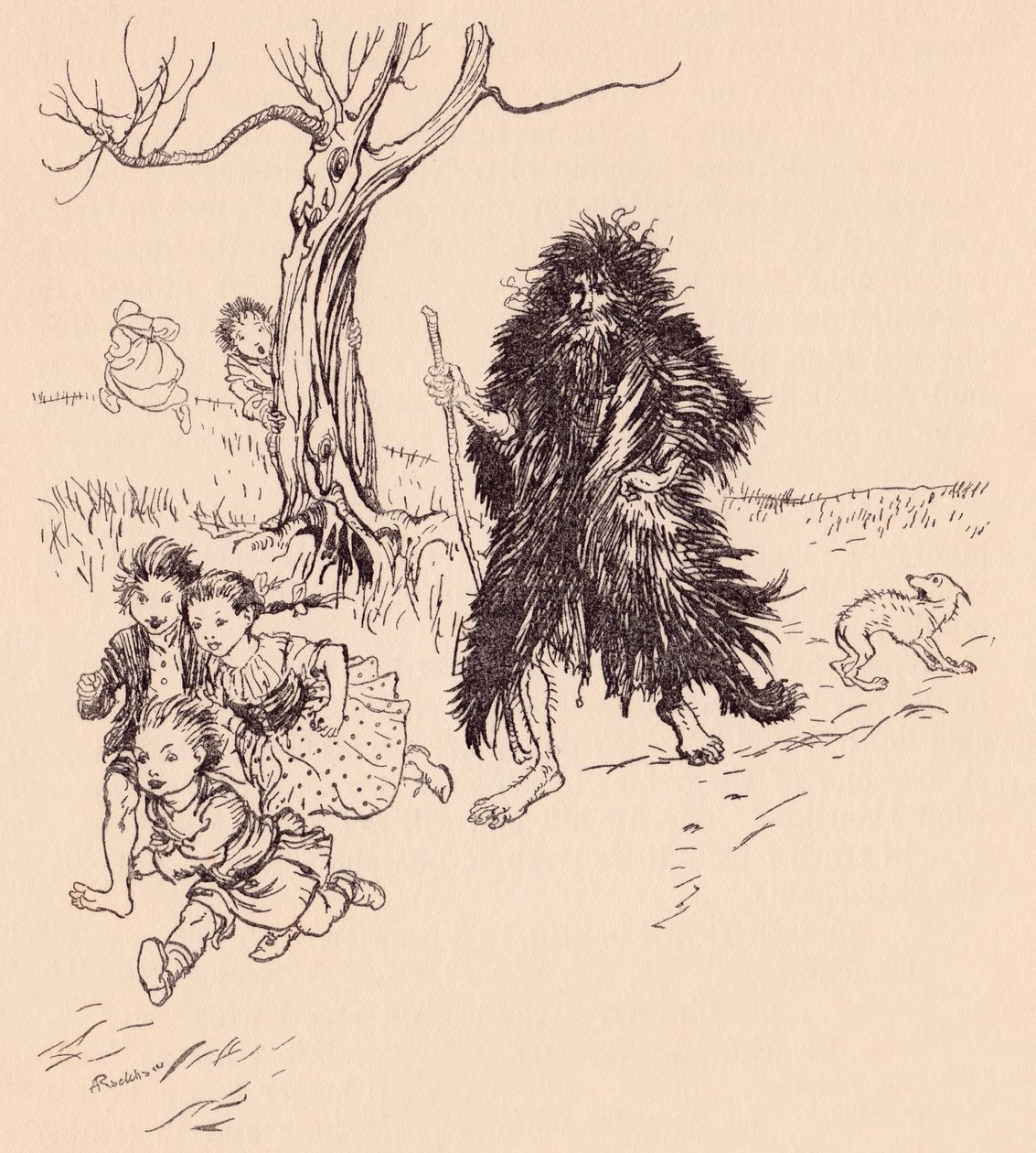 Whoever Saw Him, Ran Away (Illustration by Arthur Rackham from Grimm