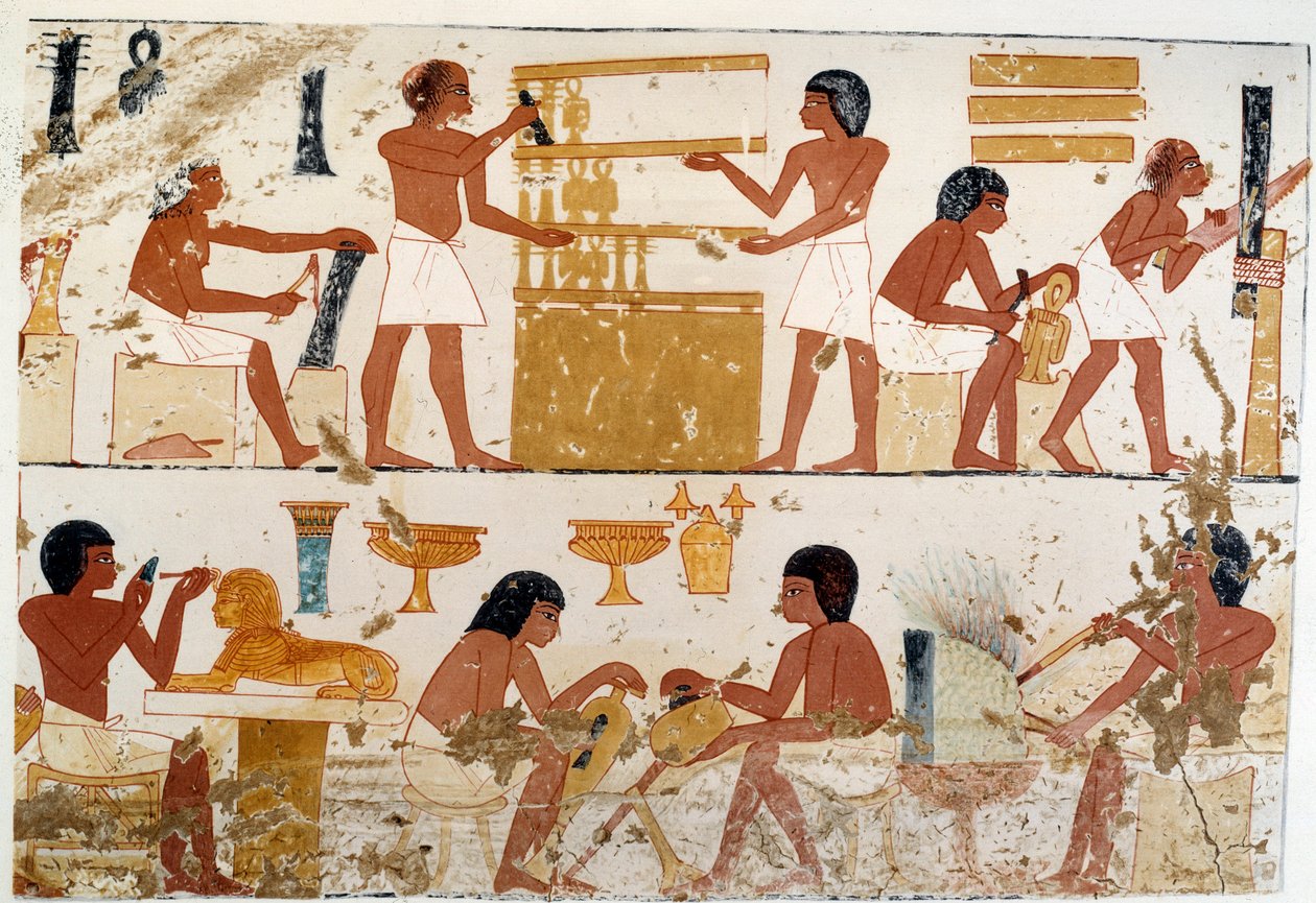 Artisans at Work, Facsimile from a Document from Thebes, Period of Amenophis III (18th Dynasty) by Artist Unknown
