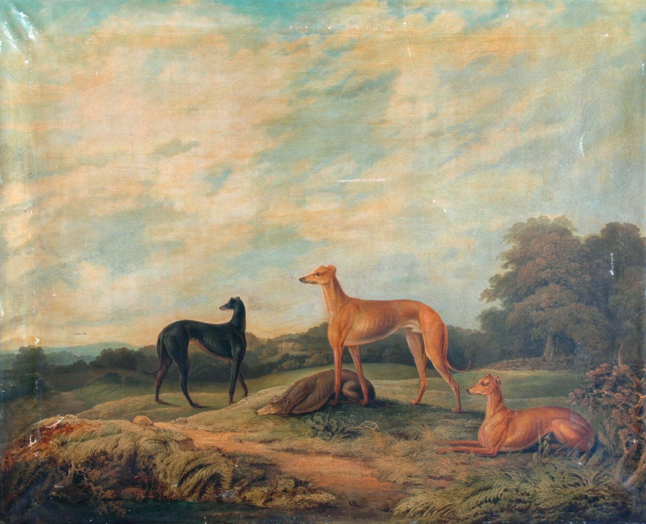 Landscape with Four Greyhounds in the Foreground by Artist Unknown