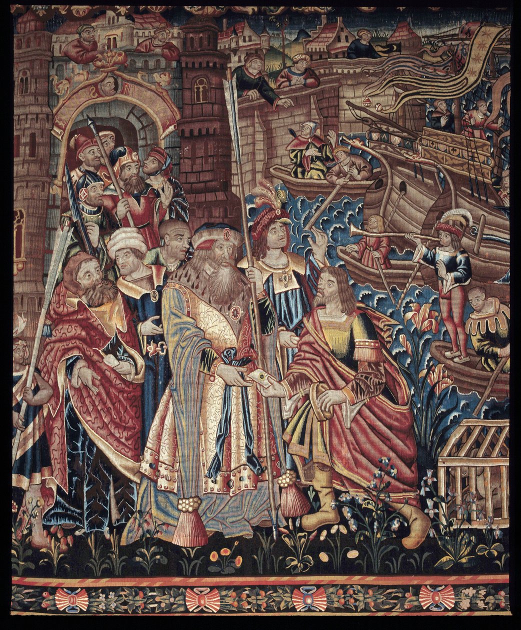 The Portuguese Navigator Vasco da Gama Arrives in Calicut, India, 1498 (detail, tapestry) by Artist Unknown