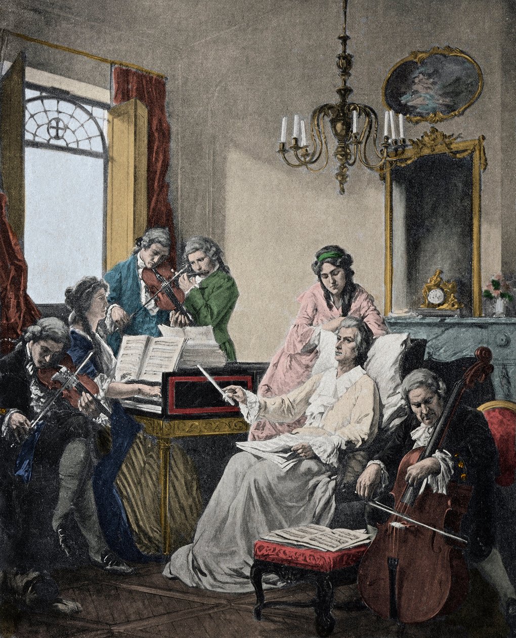 Wolfgang Amadeus Mozart in His Last Days Conducting a Group of Musicians for the Requiem by Artist Unknown