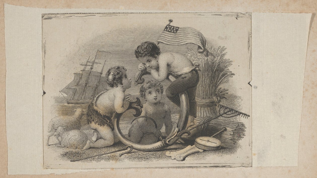 Banknote Vignette with Three Putti as a Shepherd, a Farmer, and a Sailor, ca. 1824-37 by Asher Brown Durand.