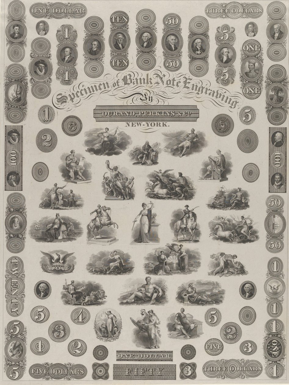 Specimen Sheet of Bank Note Engraving by Asher Brown Durand