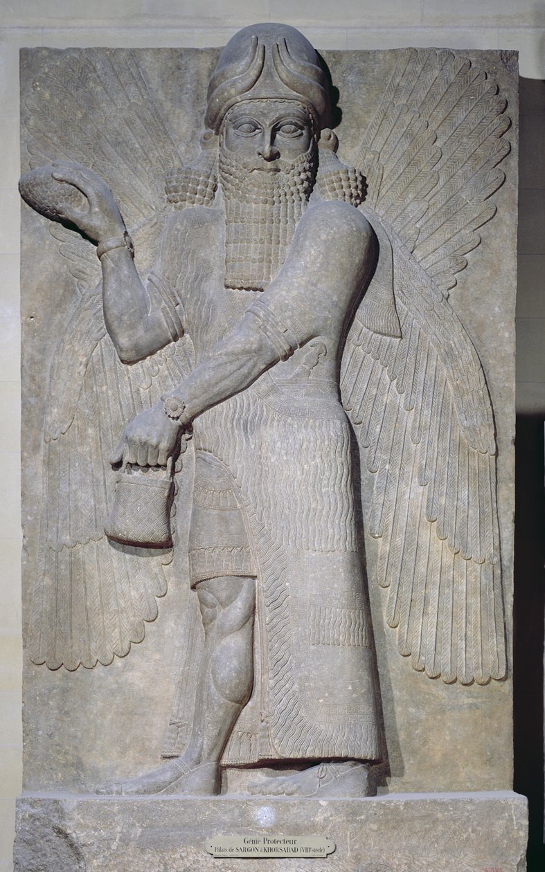 Relief depicting a Winged Genie, from the Palace of Sargon II at Khorsabad, Iraq by Assyrian