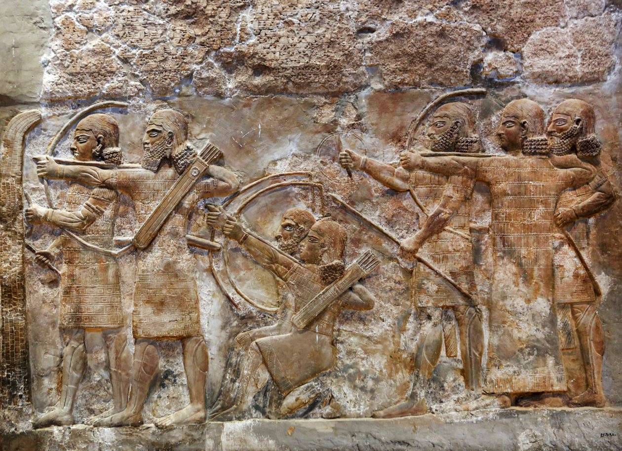 Assyrian Army Archers Conquering a Fortified City, relief from Nimrud by Assyrian