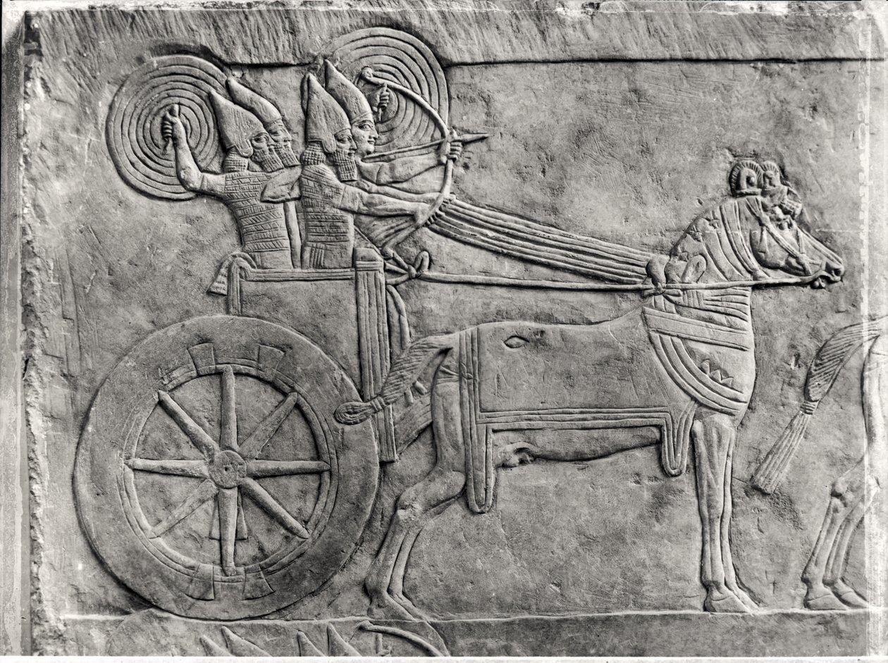 Fragment of a relief depicting the Assyrian army in battle, from the Palace of Ashurbanipal in Nineveh, c.645 BC (detail) by Assyrian