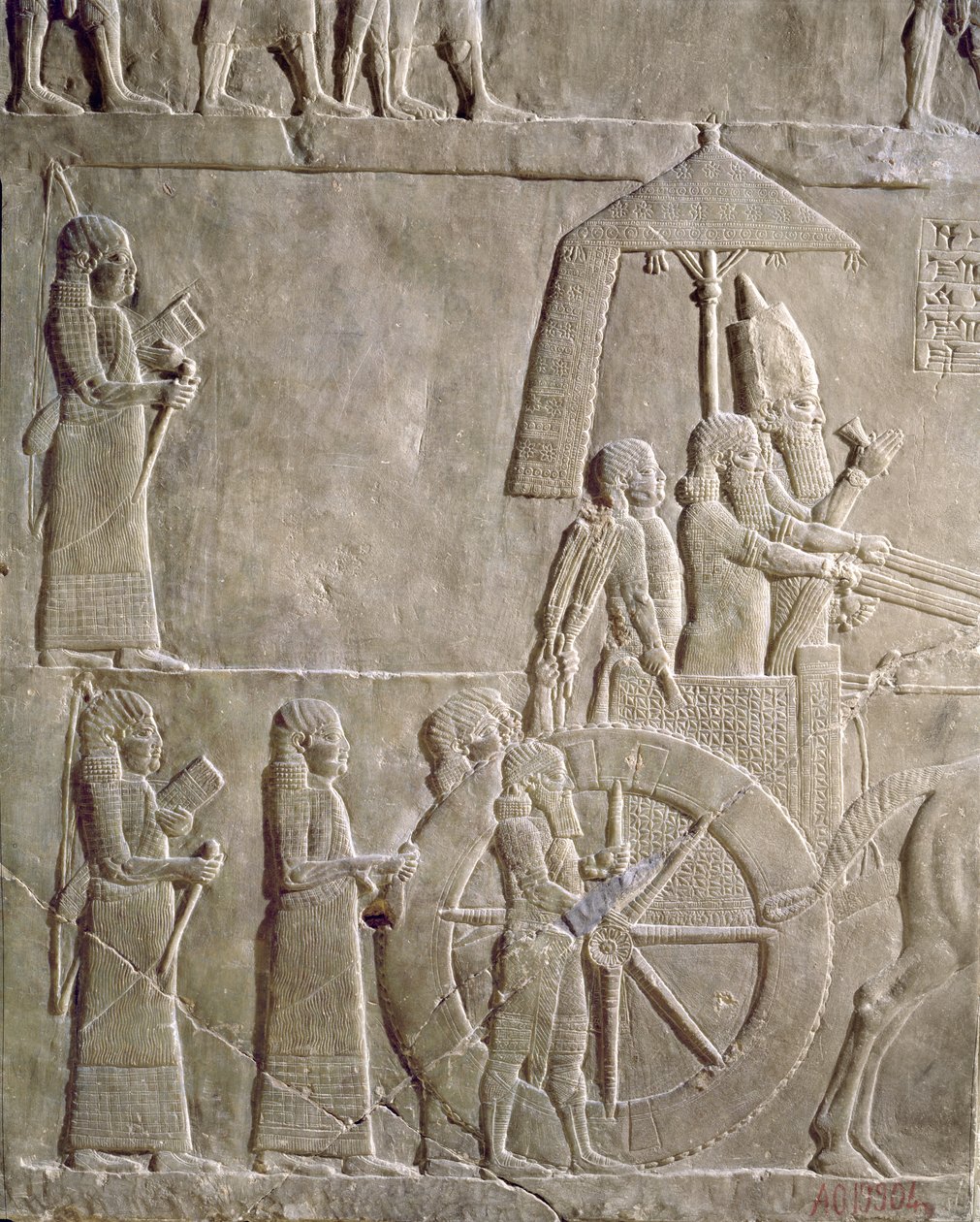 Relief depicting the chariot of King Assurbanipal and Elamite prisoners, episodes of the Elam campaign, from the Palace of Assurbanipal in Nineveh, c.645 BC by Assyrian