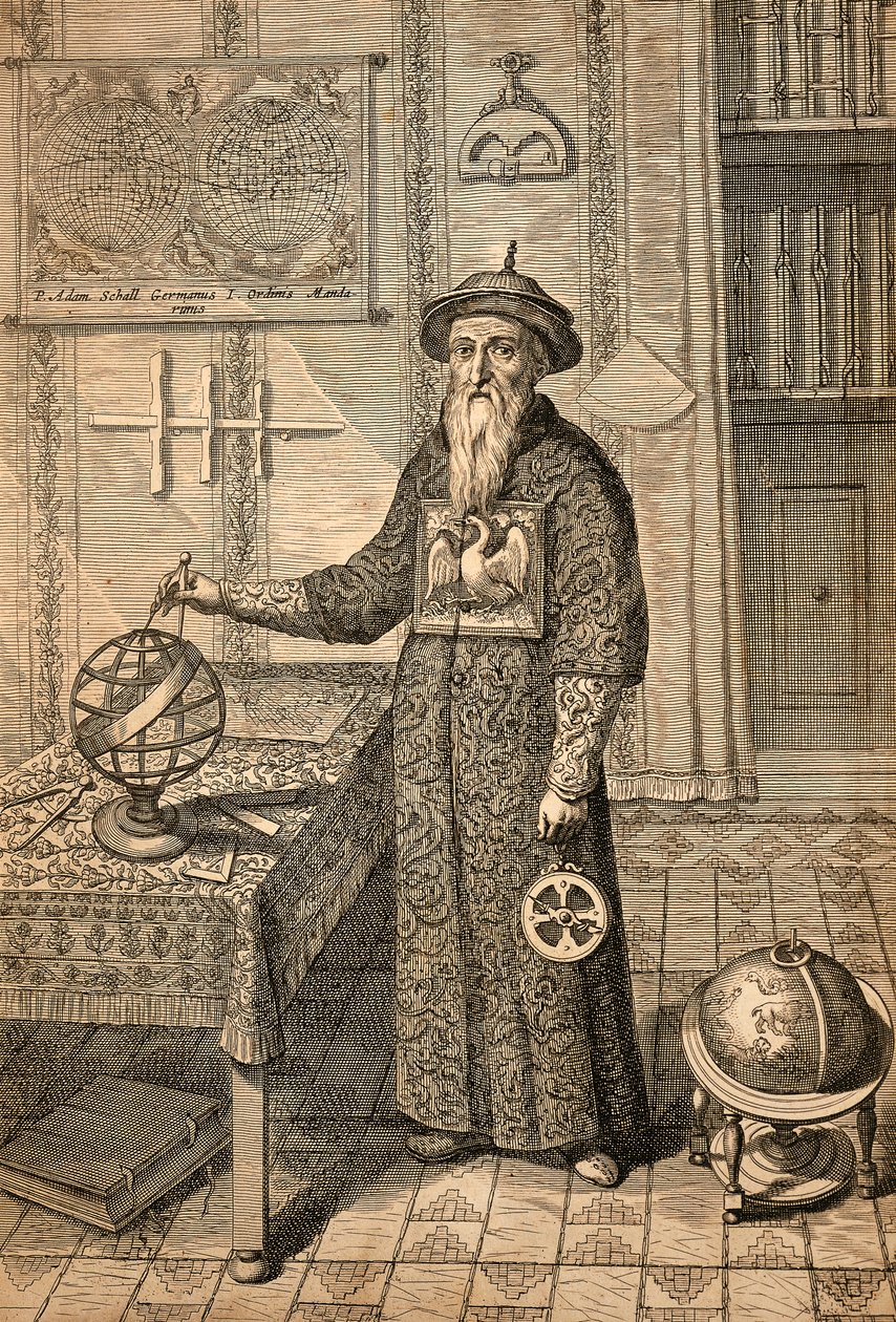 Jesuit Johann Adam Schall von Bell, Predecessor of Ferdinand Verbiest, Astronomer at the Court of the Ming Dynasty in Nanjing, Wearing Mandarin Costume by Athanasius Kircher