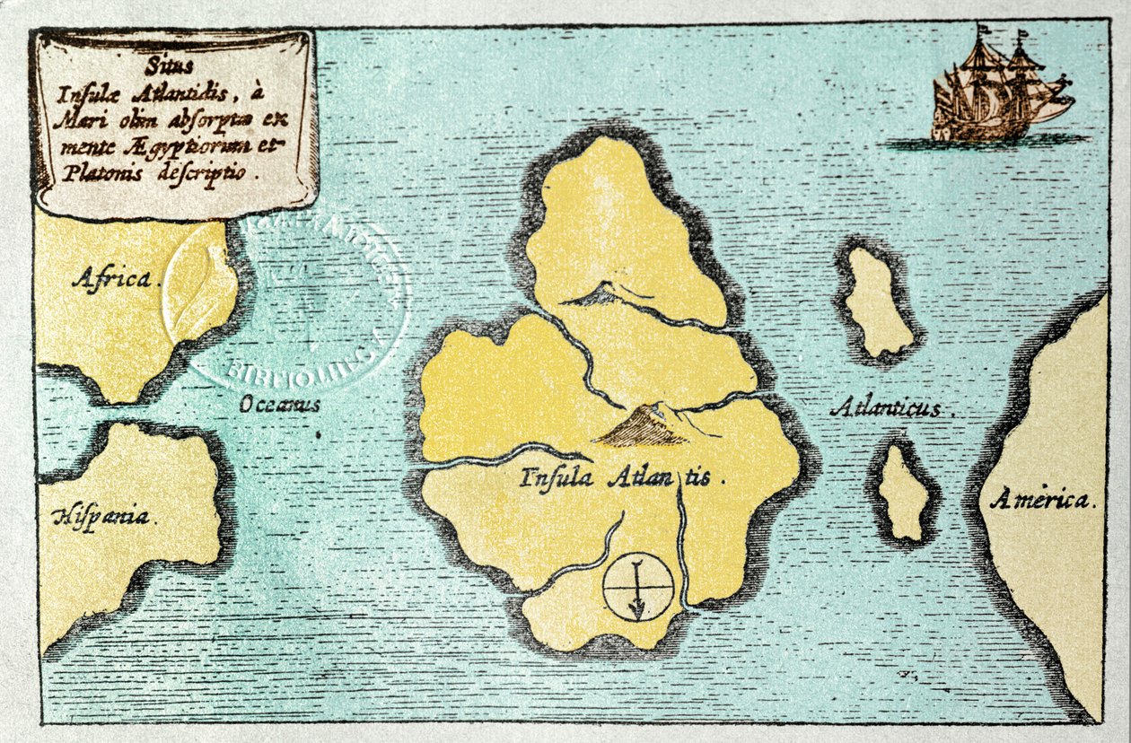 Map of the legendary island of Atlantis - from the Mundus Subterraneus ...