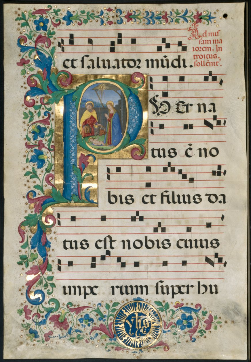 Leaf from a Gradual: Initial P with the Nativity by Attavante degli Attavanti