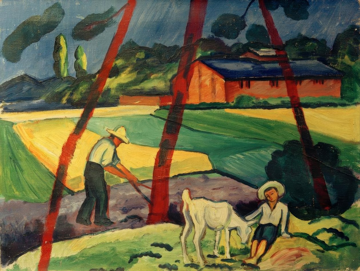 Landscape with Farmer, Boy, and Goat by August Macke