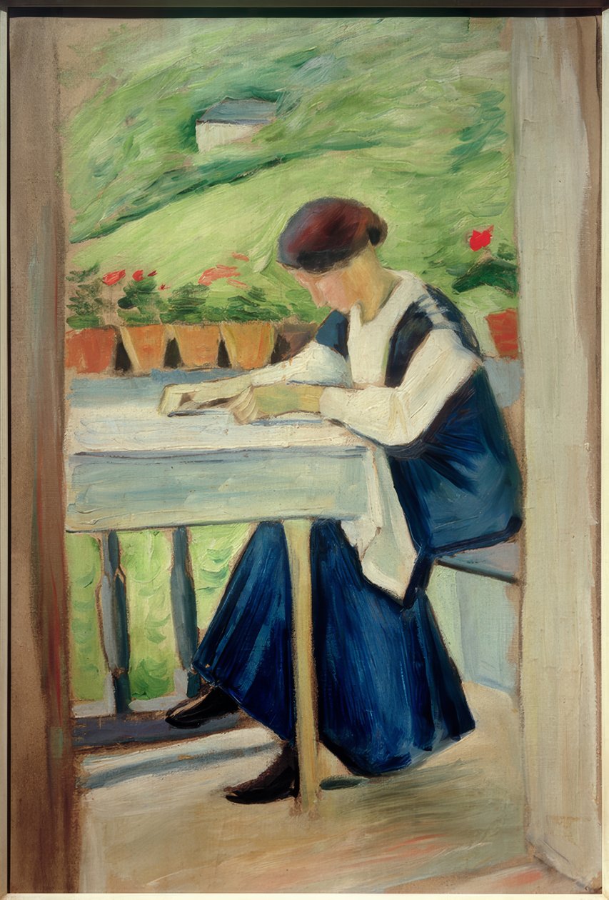 Girl on the Balcony II (in blue dress) by August Macke