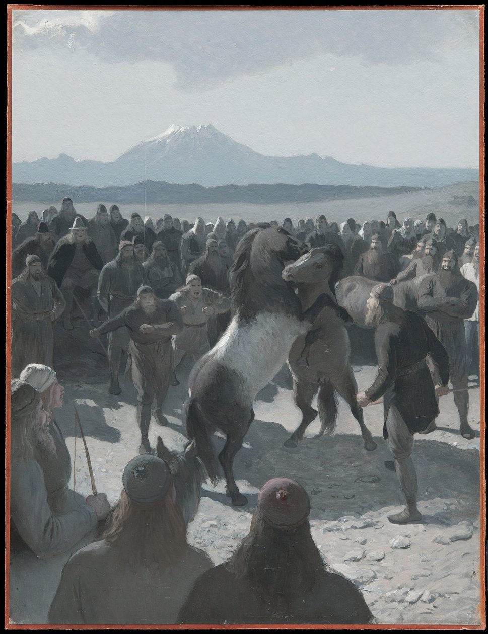 The Horse-Fight at Hlidarendi (Illustration for Njal’s Saga, ch. 59) by August Malmström