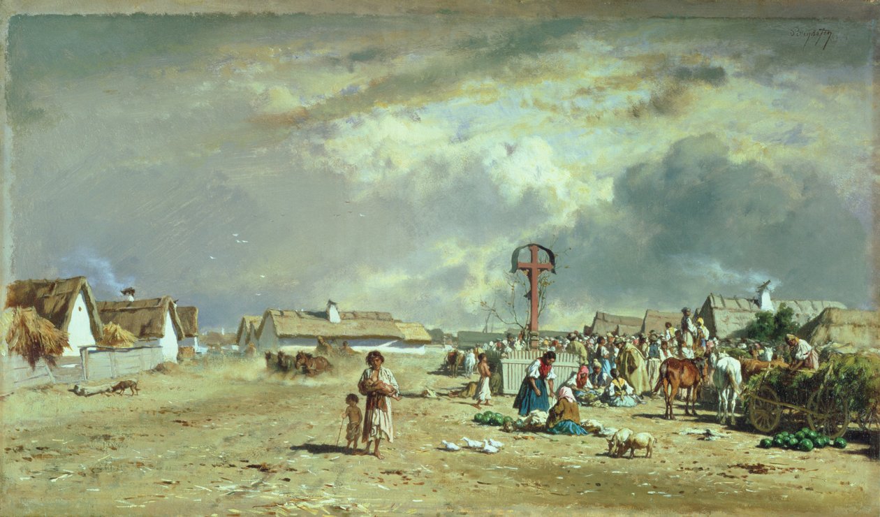 The Market at Szolnol, Hungary by August Xaver Karl von Pettenkofen