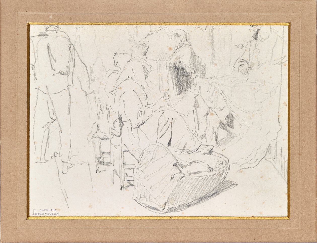 Women with Headscarves and Cradle by August von Pettenkofen