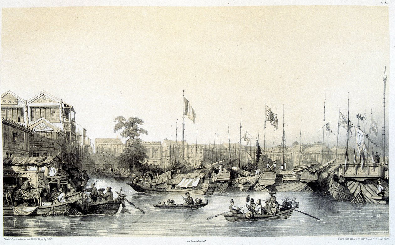 European Factories in Canton (drawings and lithographs) by Auguste Borget