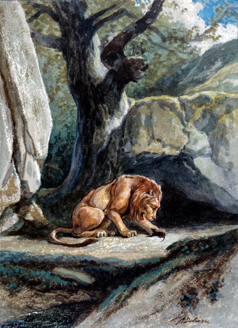 Illustration of the fable 'The lion and the rat'