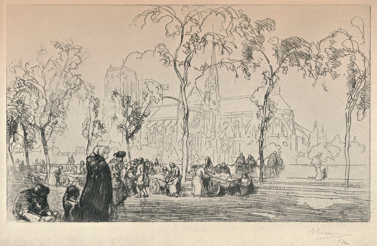 Notre Dame Viewed from the Quai Montebello by Auguste Louis Lepère