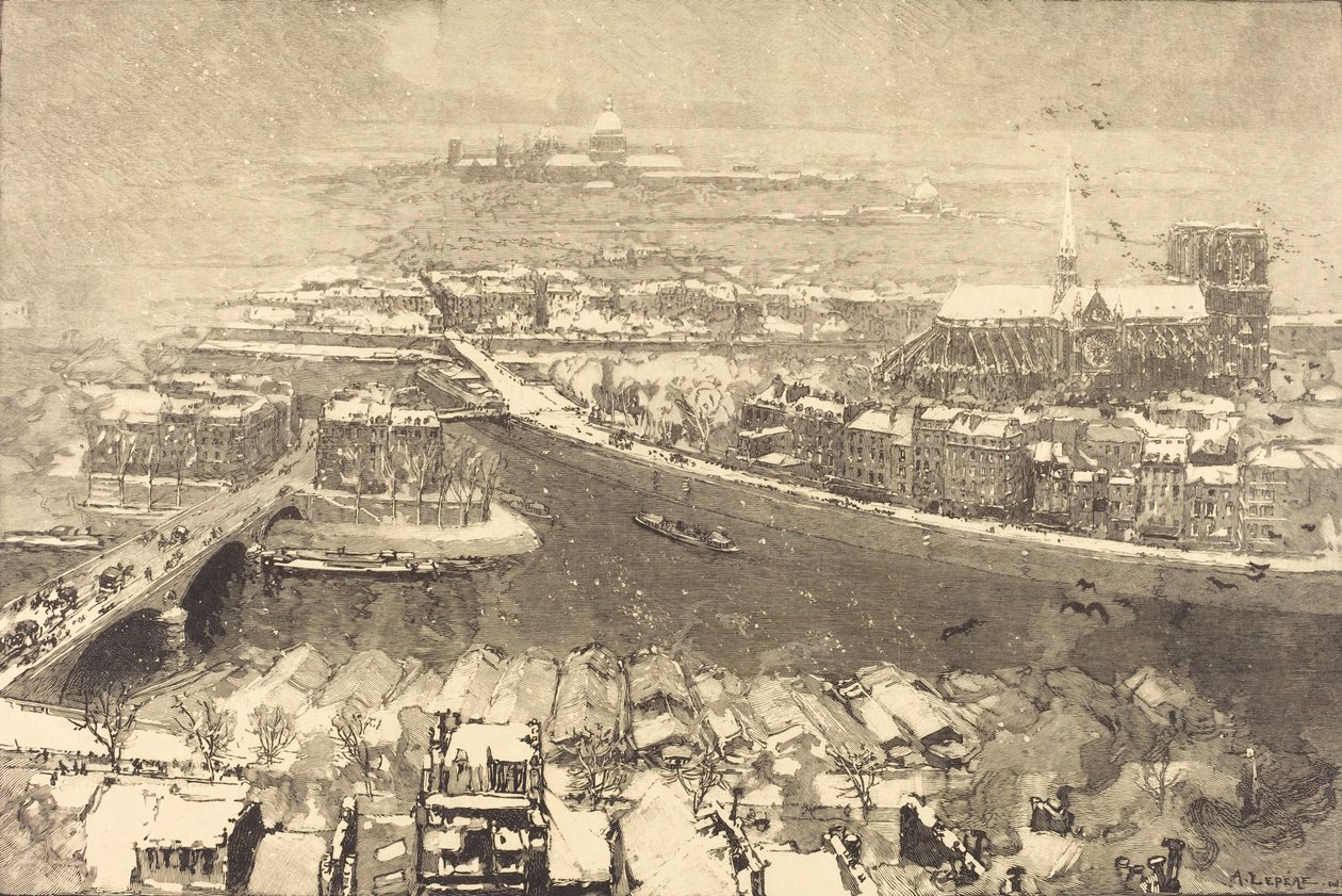 Paris under Snow, View from St.-Gervais by Auguste Lepere