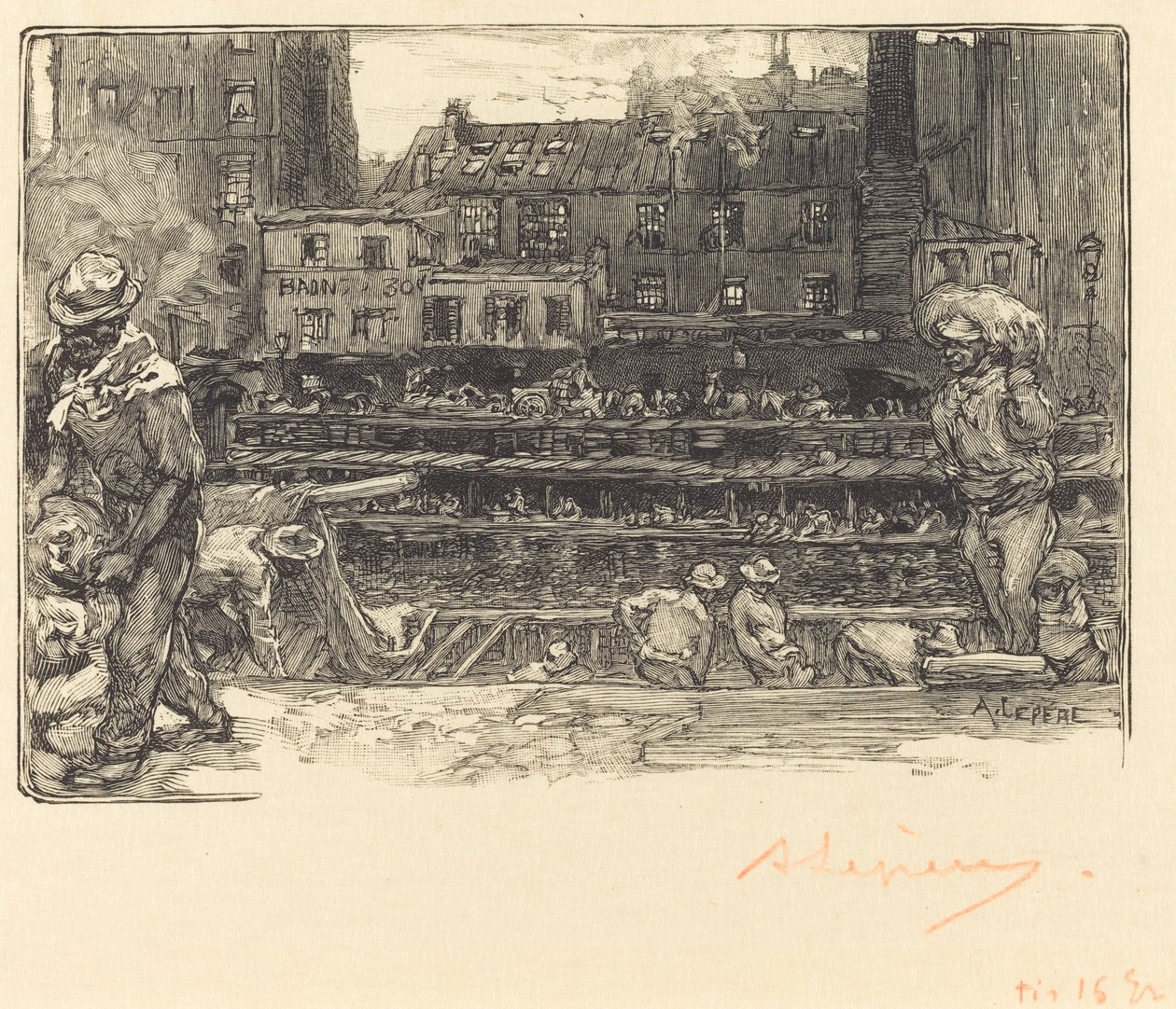 Unloading, Canal St. Martin by Auguste Lepere